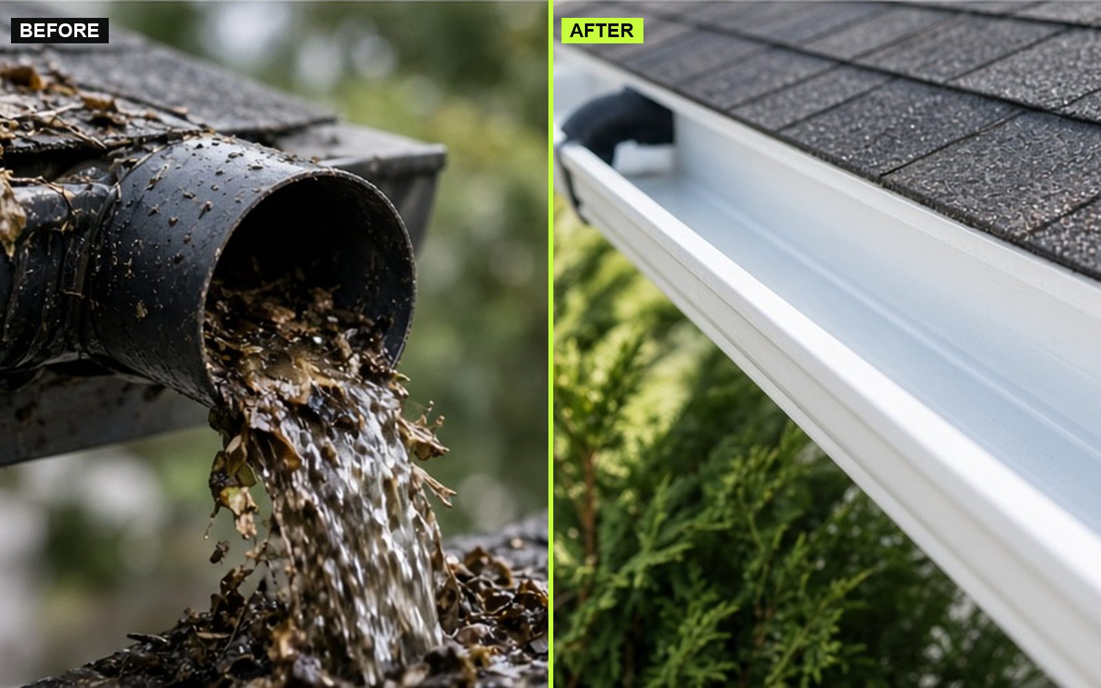 Fascia and soffit cleaning before and after